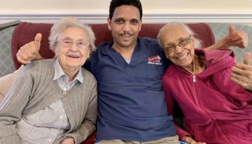 Memory care assisted living nurse with residents