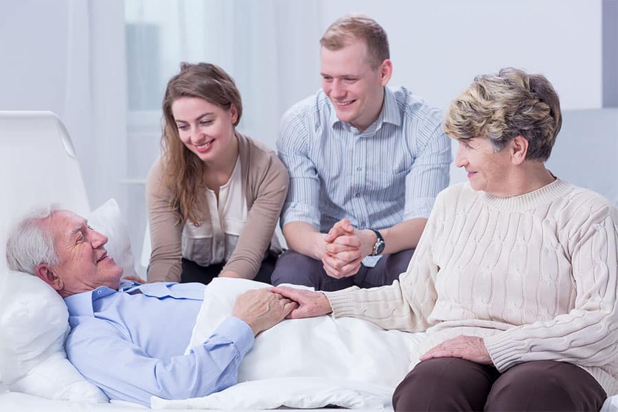 Family visiting their loved one at the hospice care.