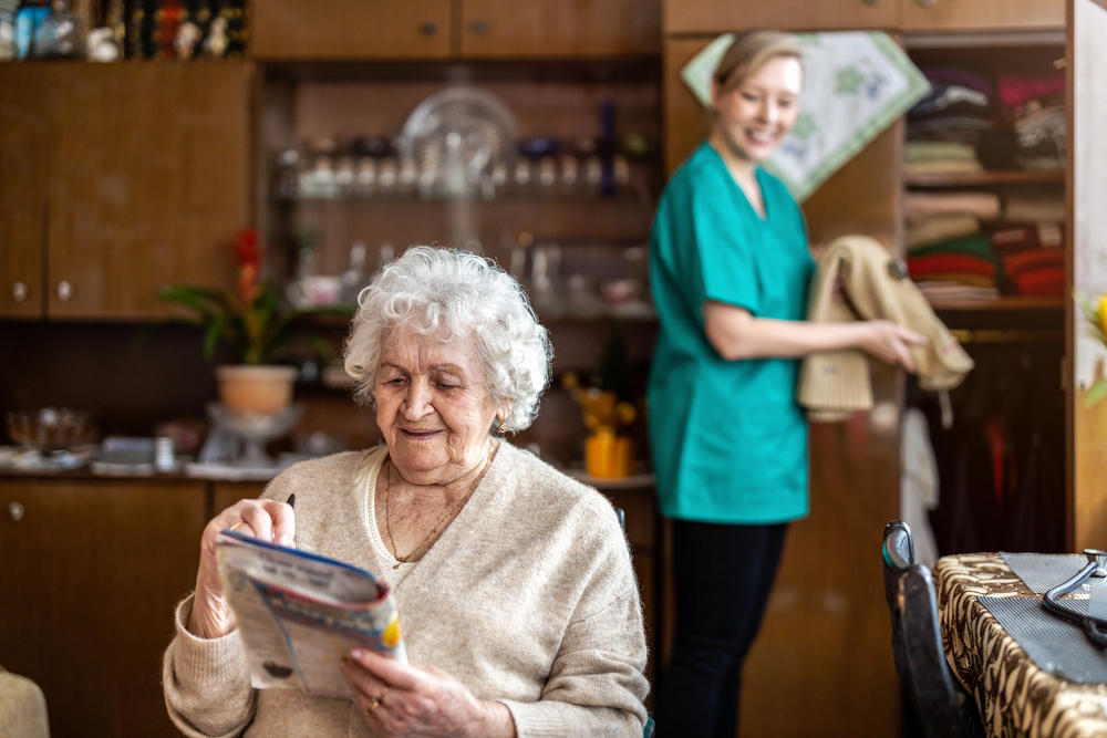 Family members visiting a resident at Cedar Creek Memory Care Assisted Living